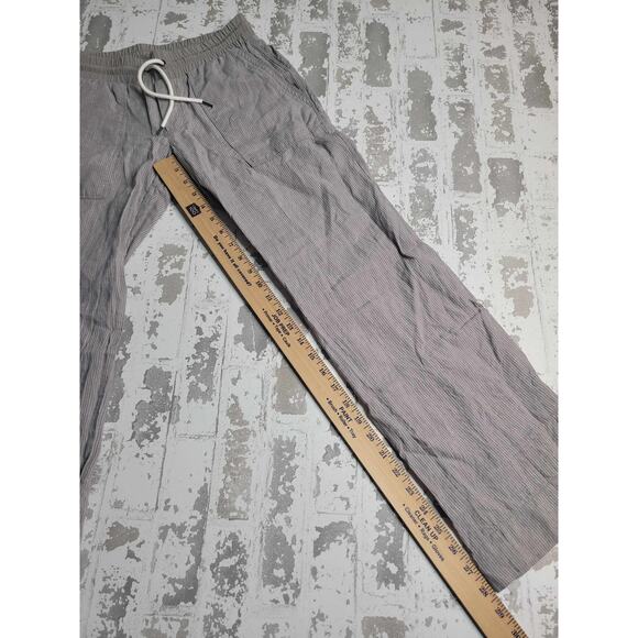 2697 Athleta 100% Linen Gray Pinstripe High Rise Straight Leg Pants Size 4P - Picture 3 of 6